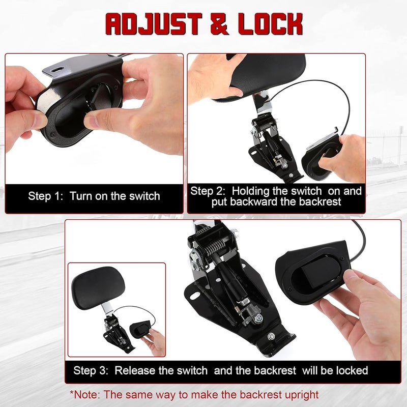 INNOGLOW Motorcycle Adjustable Driver Backrest Rider Backrest with Chrome Mount Kit for Harley Touring Electra Glide Road Glide Road King Street Glide CVO 2009-2020 - Image 3